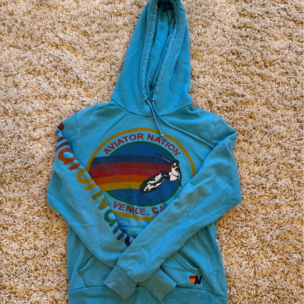 Aviator Nation Sky Blue Hoodie with Bold Logo